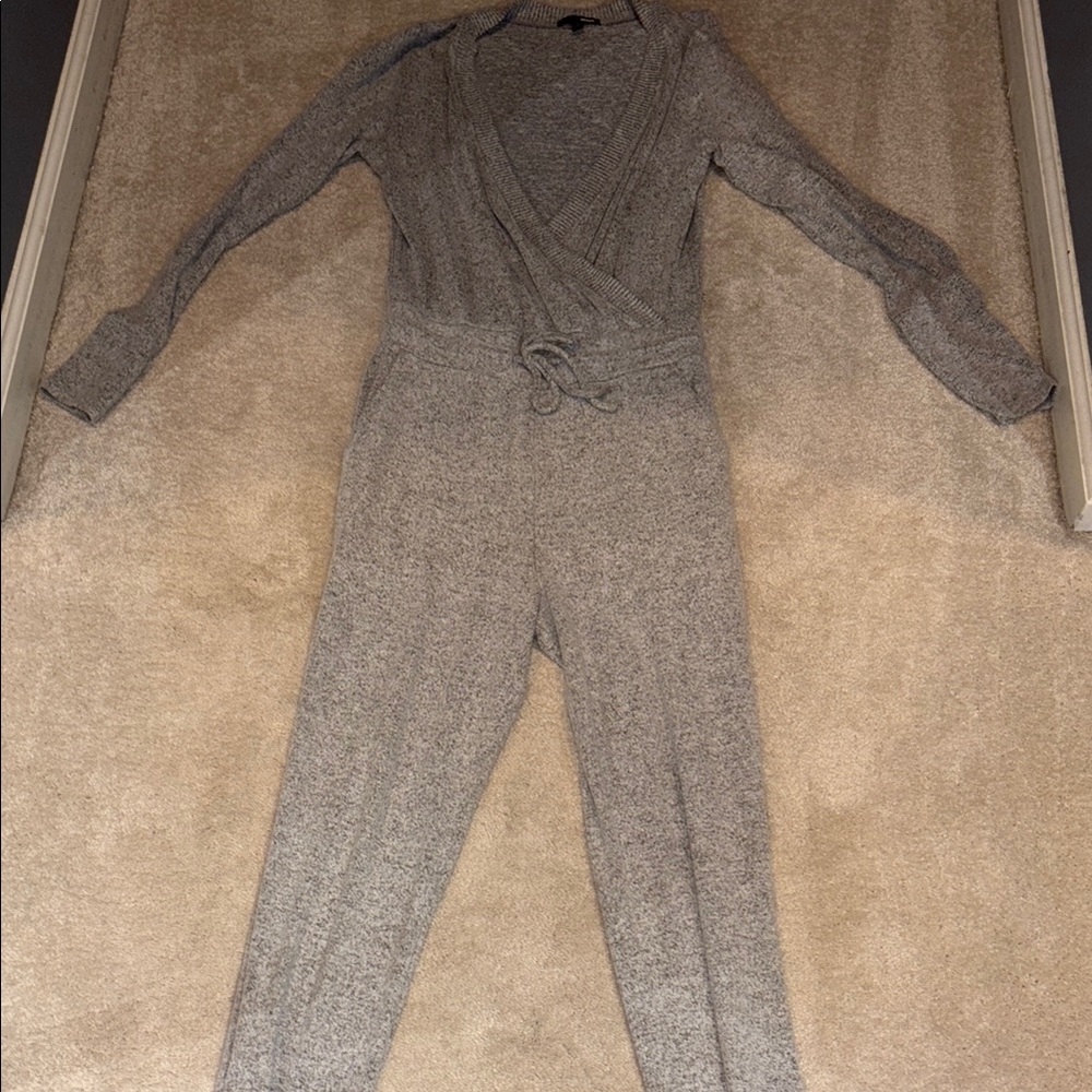 Fashion Nova Gray Jumpsuit with Long Sleeves and High Neckline
